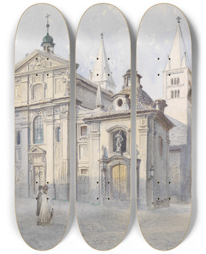 Triptych art skateboard deck of Vclav Jansa Georgsbasilika Prag by Vaclav Jansa (1859-1913)