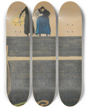 Triptych art skateboard deck of Lon Spilliaert Vissersvrouwen Op De Kaai by Leon Spilliaert (1881-1946)