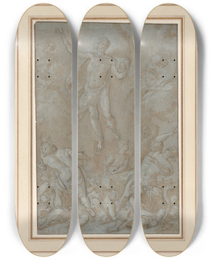 Triptych art skateboard deck of Santi Di Tito The Resurrection_1 by Santi Di Tito (1536-1602)