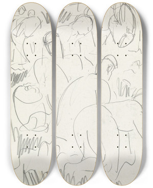 Triptych art skateboard deck of Leo Gestel De Oogst Boeren Werkend Op Het Land by Leo Gestel (1881-1941)