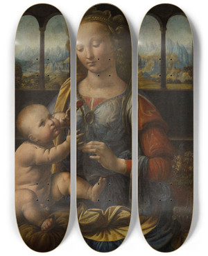 Triptych art skateboard deck of Leonardo Da Vinci Madonna Of The Carnation by Leonardo da Vinci (1452-1519) Triptych art skateboard deck of Leonardo Da Vinci Madonna Of The Carnation by Leonardo da Vinci (1452-1519)
