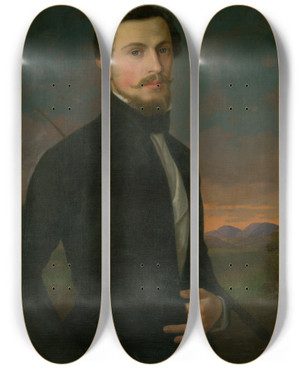Triptych art skateboard deck of Jozef Boetech Klemens Portrait Of Young Man_2 by Jozef Bozetech Klemens (1817-1883)