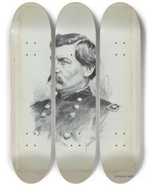 Triptych art skateboard deck of Jacques Reich George Brinton Mcclellan by Jacques Reich (1852-1923)