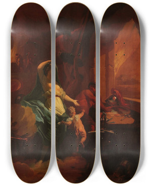 Triptych art skateboard deck of After Jeanbaptiste Jouvenet Venus In The Forge Of Vulcan by After Jean-Baptiste Jouvenet (1644-1717)