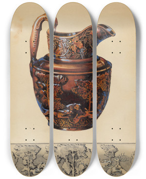 Triptych art skateboard deck of Charles Caseau Pitcher_3 by Charles Caseau (1880)