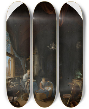 Triptych art skateboard deck of Gerrit Dou The Young Mother by Gerrit Dou (1613-1675) Triptych art skateboard deck of Gerrit Dou The Young Mother by Gerrit Dou (1613-1675)