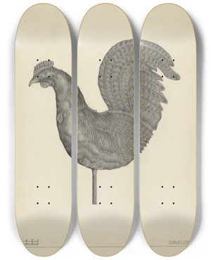 Triptych art skateboard deck of Milton Grubstein Weather Vane Finial_1 by Milton Grubstein