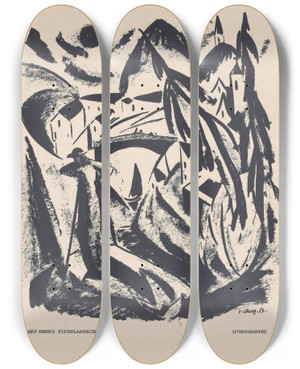 Triptych art skateboard deck of Josef Eberz Flusslandschaft by Josef Eberz (1880-1942)