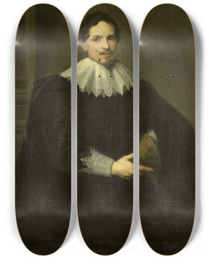 Triptych art skateboard deck of Willem Bartel Van Der Kooi Sebastiaan Leerse Merchant Of Antwerp by Willem Bartel van der Kooi (1768-1836)