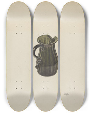 Triptych art skateboard deck of Beverly Chichester Cream Pitcher by Beverly Chichester (20-)