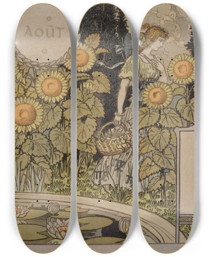 Triptych art skateboard deck of Eugne Grasset Aot by Eugene Grasset (1841-1917)