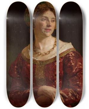 Triptych art skateboard deck of Wojciech Gerson Portrait Of A Cracovian Townswoman In The 17Thcentury Costume by Wojciech Gerson (1831-1901)
