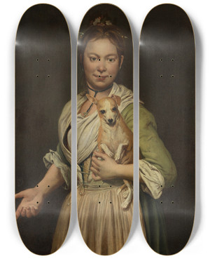 Triptych art skateboard deck of Giacomo Ceruti A Woman With A Dog by Giacomo Ceruti (1698-1767)