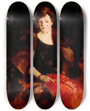 Triptych art skateboard deck of Robert Henri Portrait Of Mrs William Preston Harrison by Robert Henri (1865-1929)