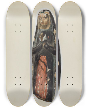 Triptych art skateboard deck of Majel G Claflin Bulto Virgin by Majel G Claflin (1893-1941)