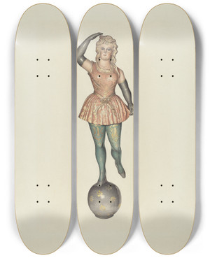 Triptych art skateboard deck of Robert Pohle Carousel Calliope Figure by Robert Pohle