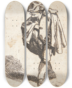 Triptych art skateboard deck of Cornelis Pietersz Bega Stende Mand Med Hjre Hnd Stukket Ind Under Frakken by Cornelis Pietersz Bega (1631-1664)