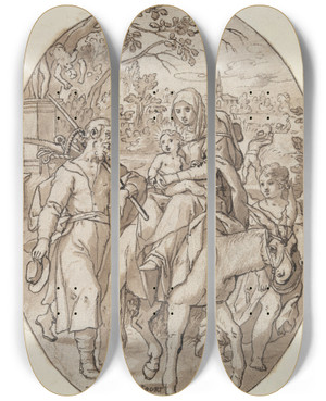 Triptych art skateboard deck of Adam Van Noort Flight Intoegypt by Adam Van Noort (1561-1641)