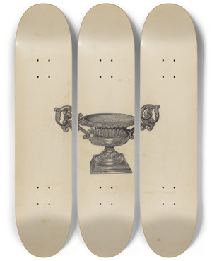 Triptych art skateboard deck of Katherine Hastings Urn For Flowers by Katherine Hastings