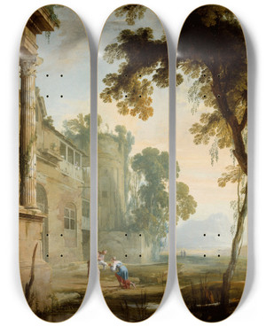 Triptych art skateboard deck of Henri Mauperch Paysage by Henri Mauperche (1602-1686)