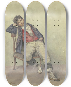 Triptych art skateboard deck of Hermann Kruse Sitting Italian by Hermann Kruse