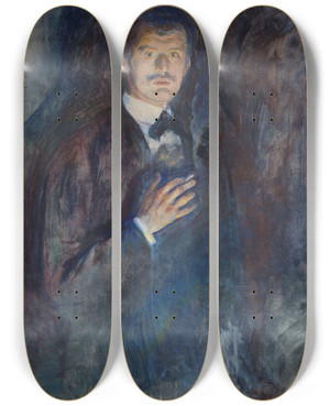 Triptych art skateboard deck of Edvard Munch Selfportrait With Cigarette by Edvard Munch (1863-1944)
