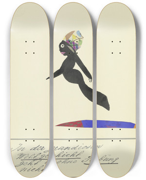 Triptych art skateboard deck of John Elsas In Der Grandiosen Weltgeschicht by John Elsas (1851-1935)