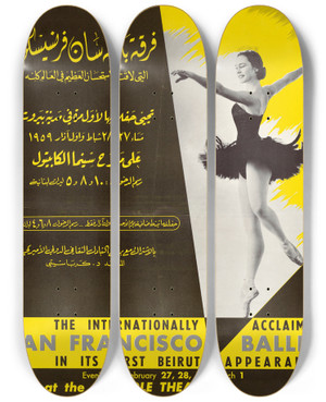 Triptych art skateboard deck of Us Information Agency Beirut Ballet by U S Information Agency (1953-1999)