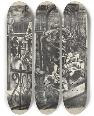 Triptych art skateboard deck of Nan Lurie Barred by Nan Lurie (1910-1985)