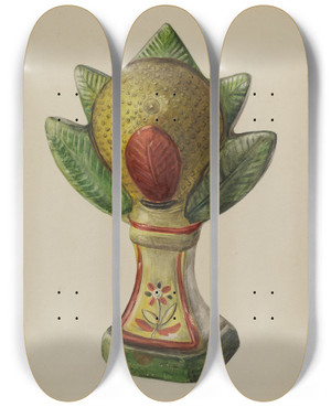 Triptych art skateboard deck of Mina Lowry Pa German Chalkware Mantel Ornament by Mina Lowry (1894-1942)