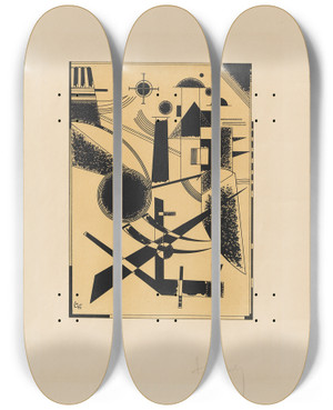 Triptych art skateboard deck of Wassily Kandinsky Lithographie No Iii by Wassily Kandinsky (1866-1944)