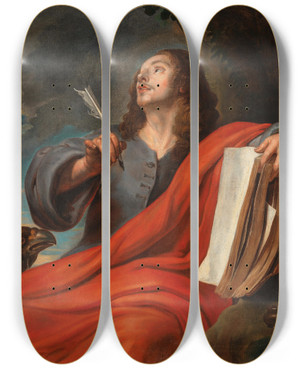 Triptych art skateboard deck of Gaspar De Crayer Saint John The Evangelist by Gaspar de Crayer (1584-1669)