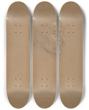 Triptych art skateboard deck of Alfred Rethel Study Of A Manshead by Alfred Rethel (1816-1859)