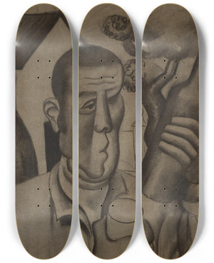 Triptych art skateboard deck of Roger De La Fresnaye Paysan La Bouteille by Roger De La Fresnaye (1885-1925)