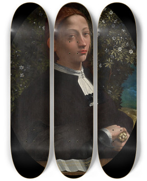 Triptych art skateboard deck of Dosso Dossi Lucrezia Borgia Duchess Of Ferrara by Dosso Dossi (1489-1542)