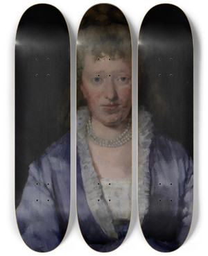 Triptych art skateboard deck of Wilhelm Trbner Portrait Of A Dame With A Violet Dress by Wilhelm Trubner (1851-1917)