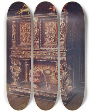 Triptych art skateboard deck of Edwin Foley Carved Bourgouignon Credenze by Edwin Foley (1859-1912)