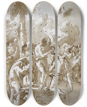 Triptych art skateboard deck of Giovanni Domenico Tiepolo Baptism Of Christ In The Jordan_2 by Giovanni Domenico Tiepolo (1727-1804)