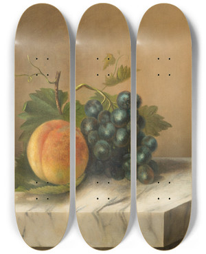 Triptych art skateboard deck of Hendrik Anthony Frederik Gobius Fruits Still Life by Hendrik Anthony Frederik Gobius (1815-1899)