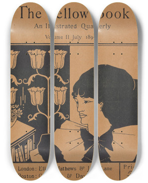 Triptych art skateboard deck of Aubrey Vincent Beardsley Cover Of The Yellow Book An Illustrated Quarterly Volume Ii July 1894 by Aubrey Vincent Beardsley (1872-1898)