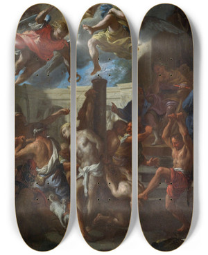 Triptych art skateboard deck of Roman School The Flagellation Of Christ by Roman School