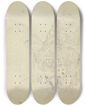 Triptych art skateboard deck of Johannes Thomas Part View Of Amalfi by Johannes Thomas (1793-1863)