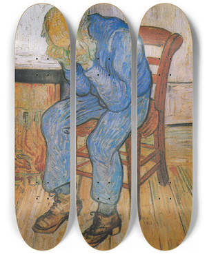 Triptych art skateboard deck of Vincent Van Gogh At Eternitys Gate by Vincent van Gogh (1853-1890)