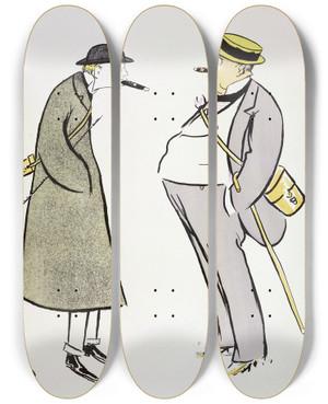 Triptych art skateboard deck of Georges Goursat Sem Le Prince Pierre Darenberg Et Le Comte Hallezclaparde by Georges Goursat (Sem) (1863-1934)