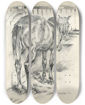 Triptych art skateboard deck of August Kratzer Pferd Im Stall by August Kratzer (1913-1943)