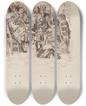 Triptych art skateboard deck of James Ensor Cafconcert In Munich by James Ensor (1860-1949)