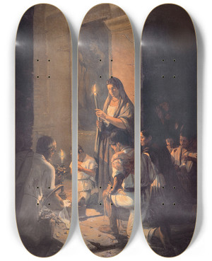 Triptych art skateboard deck of Jos Mara Jara The Wake by Jose Maria Jara (1866-1939)