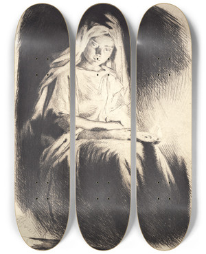 Triptych art skateboard deck of Frans Schwartz Kvinde Med Lampen by Frans Schwartz (1850-1917)