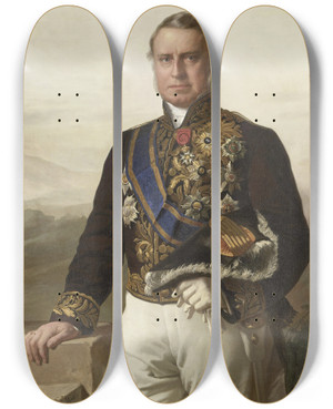 Triptych art skateboard deck of Jacob Spoel Charles Ferdinand Pahud 180373 Gouverneurgeneraal 185561 by Jacob Spoel (1820-1868)