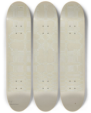 Triptych art skateboard deck of Elizabeth Valentine Coverlet by Elizabeth Valentine